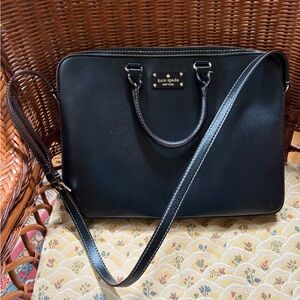 kate spade Black Pebbled Leather Laptop Bag with adjustable Shoulder Strap.